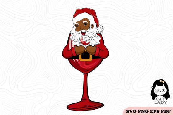 Black Santa Claus Wine Cup SVG PNG for Crafts and Graphics