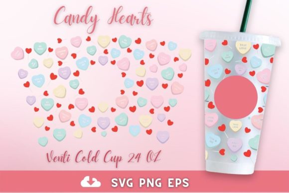 Candy Hearts 24oz Venti Cold Cup SVG for Graphics and Crafts