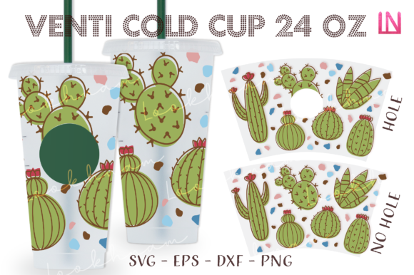 Cute Cactus Terrazzo 24 Oz Venti Cup SVG for Graphics and Crafts