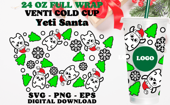 Cute Yeti Christmas Wrap Cold Cup SVG: Graphics for Crafts