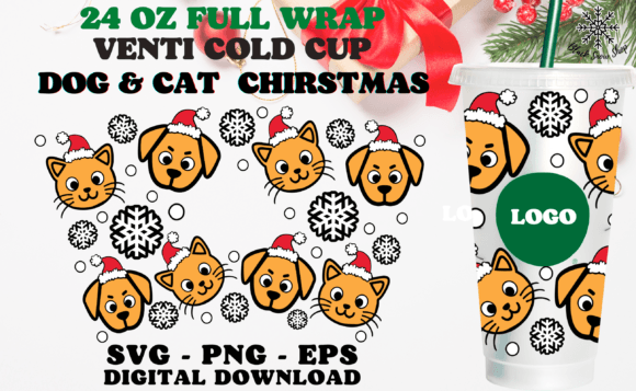 Dog and Cat Dog Christmas Wrap Cup SVG: Graphics for Crafts & Local Branding
