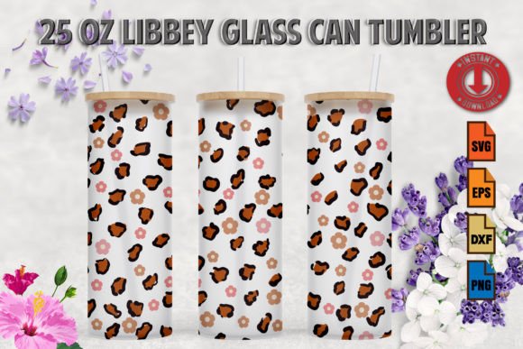 Flowre Leopard 25oz Frosted Tumbler SVG: Graphics for Local Branding & Print Templates