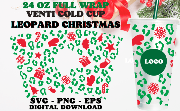 Leopard Christmas Wrap Cold Cup SVG: Graphics for Crafts