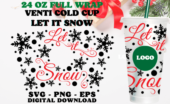 Let It Snow Christmas Wrap Cold Cup SVG: Graphics for Crafts & Local Branding