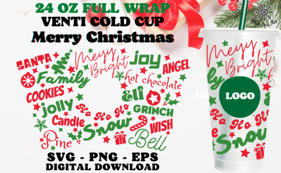 Merry Christmas Wrap Cold Cup SVG: Graphics for Crafts