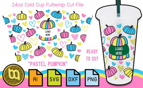 Pastel Pumpkin Fall 24oz Cold Cup SVG Graphics