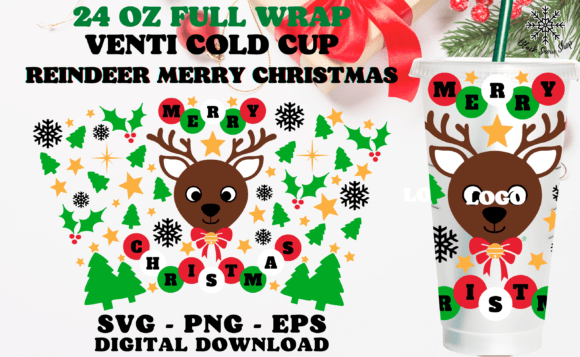 Reindeer Merry Christmas Wrap Cup SVG: Crafts & Graphics