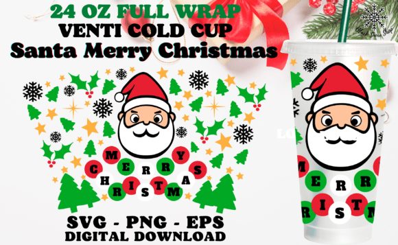 Santa Merry Christmas Wrap Cold Cup SVG: Graphics & Crafts