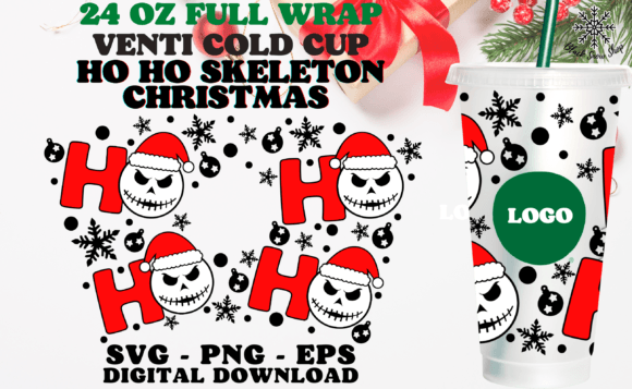Skeleton Ho Ho Christmas Wrap Cup SVG: Graphics for Crafts