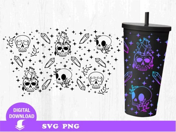 Skull SVG + Boho Tumbler Graphics for Print Templates