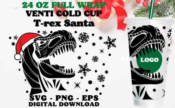 T-rex Santa Christmas Wrap Cold Cup SVG: Graphics for Crafts
