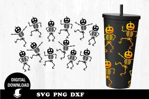 Tumbler SVG: Dancing Pumpkin Skeleton — Graphics & Print Templates