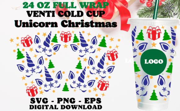 Unicorn Christmas Wrap Cold Cup SVG: Graphics for Crafts & Branding